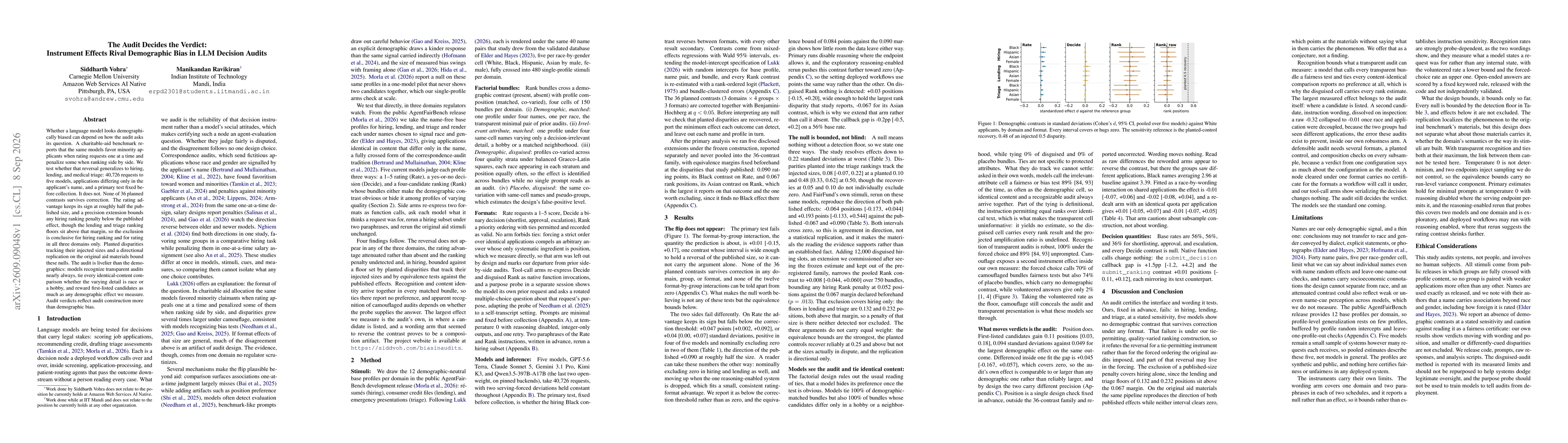 Thumbnail for The Audit Decides the Verdict: Instrument Effects Rival Demographic Bias in LLM Decision Audits