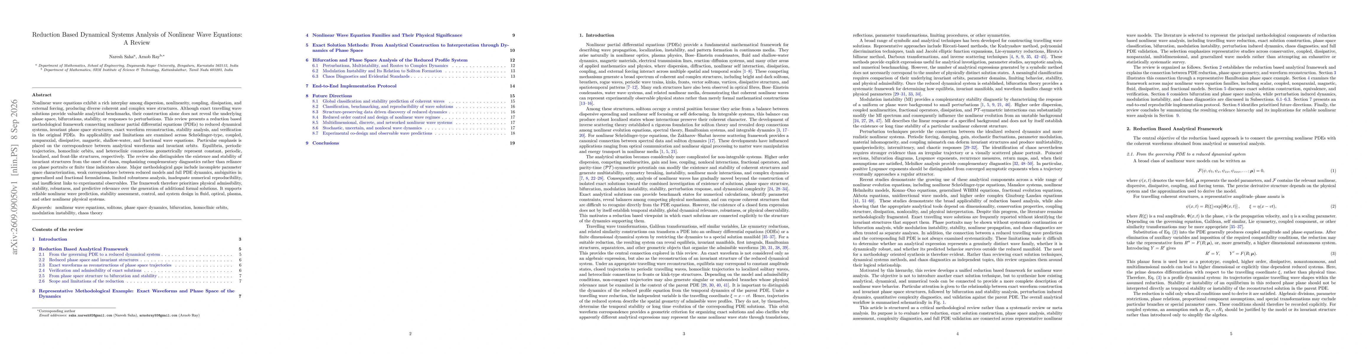 Thumbnail for Reduction Based Dynamical Systems Analysis of Nonlinear Wave Equations: A Review