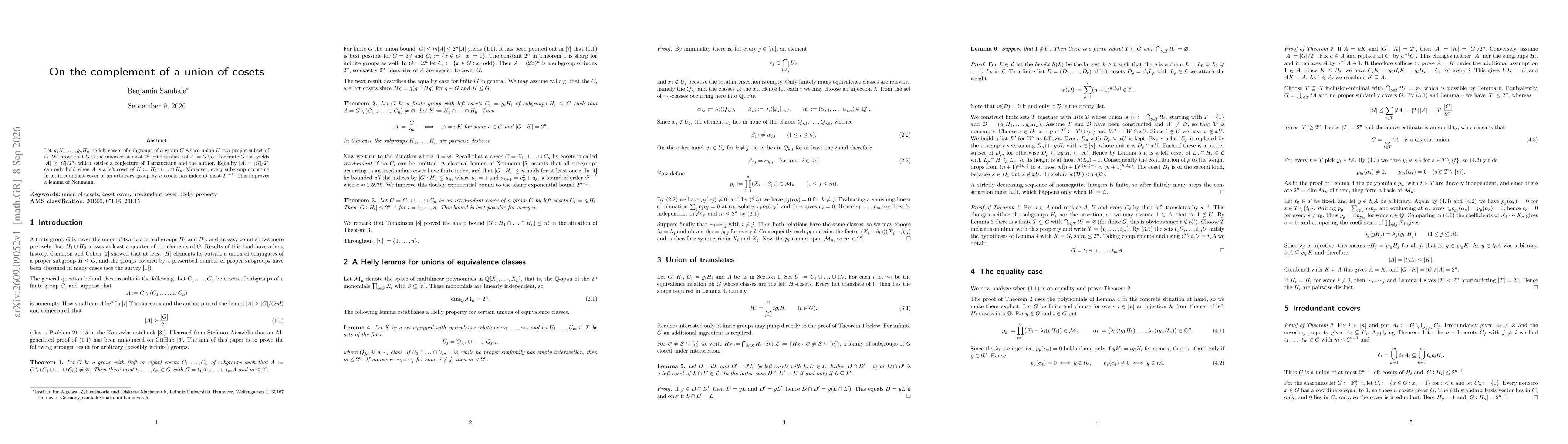 Thumbnail for On the complement of a union of cosets