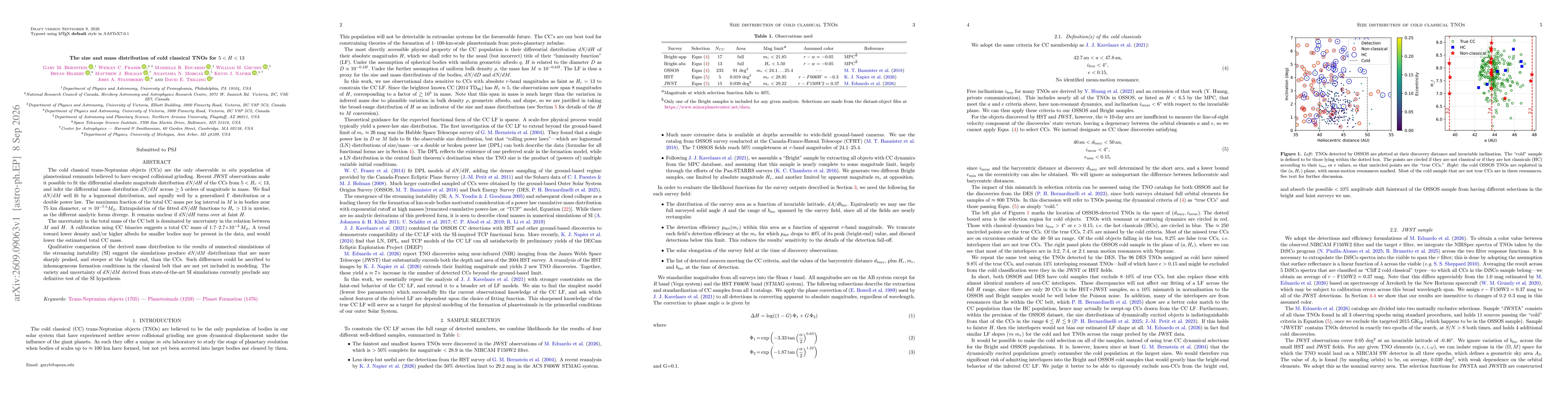Thumbnail for The size and mass distribution of cold classical TNOs for $5<H<13$