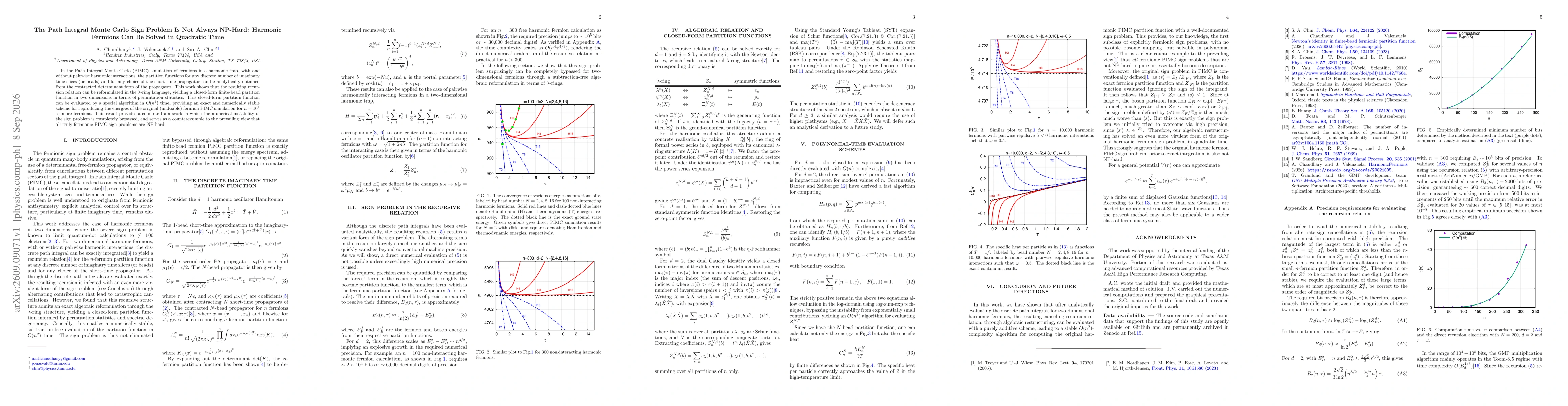 Thumbnail for The Path Integral Monte Carlo Sign Problem Is Not Always NP-Hard: Harmonic Fermions Can Be Solved in Quadratic Time