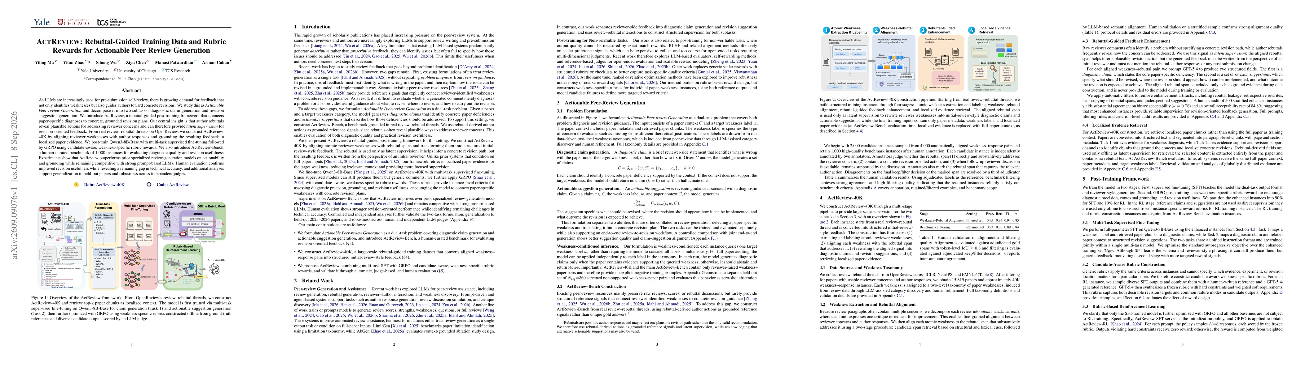 Thumbnail for ActReview: Rebuttal-Guided Training Data and Rubric Rewards for Actionable Peer Review Generation