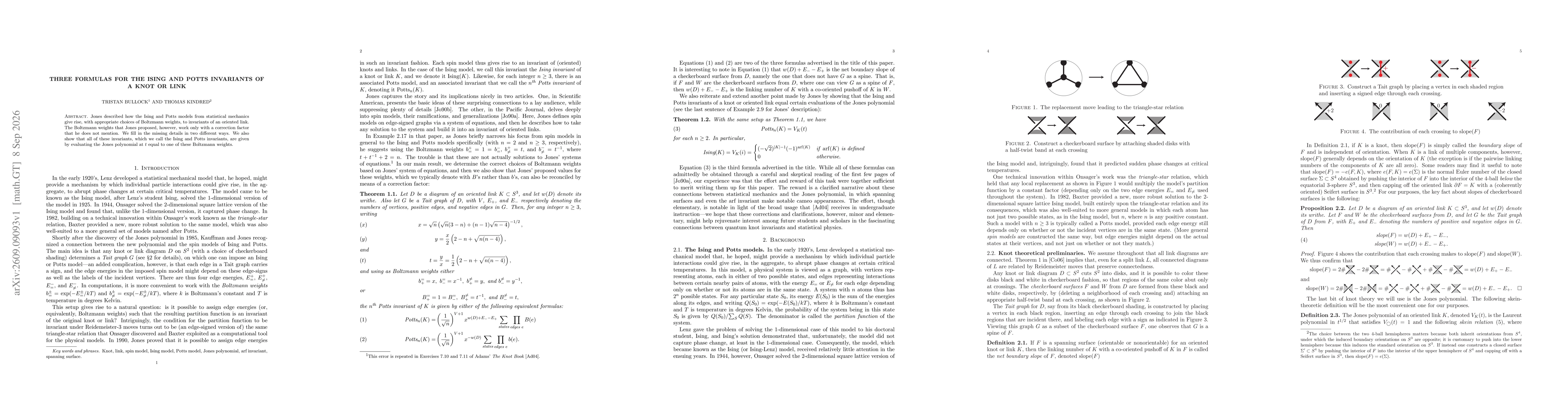 Thumbnail for Three formulas for the Ising and Potts invariants of a knot or link