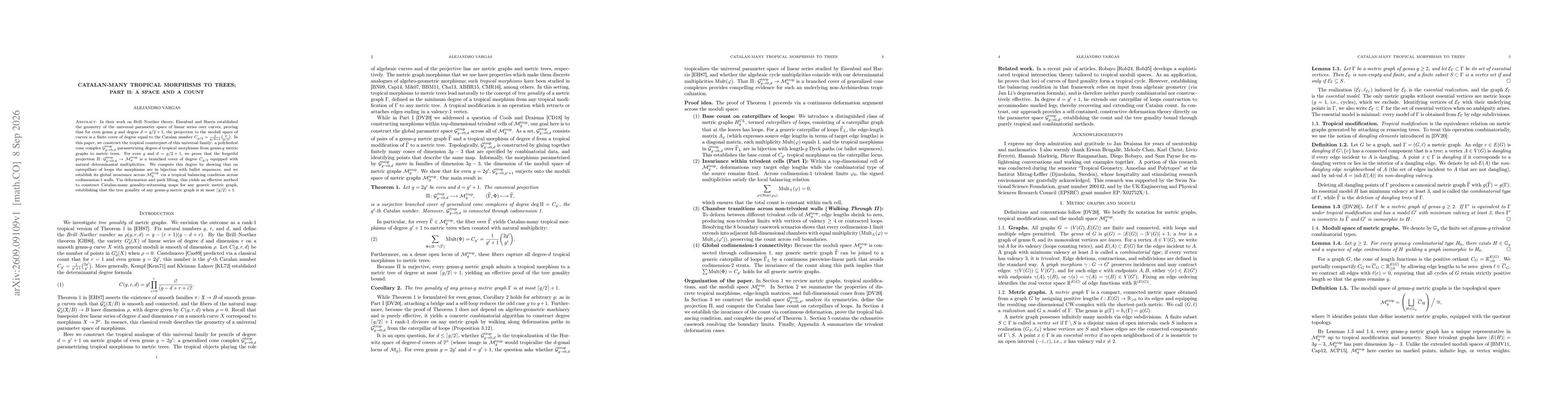 Thumbnail for Catalan-many tropical morphisms to trees; Part II: A space and a count