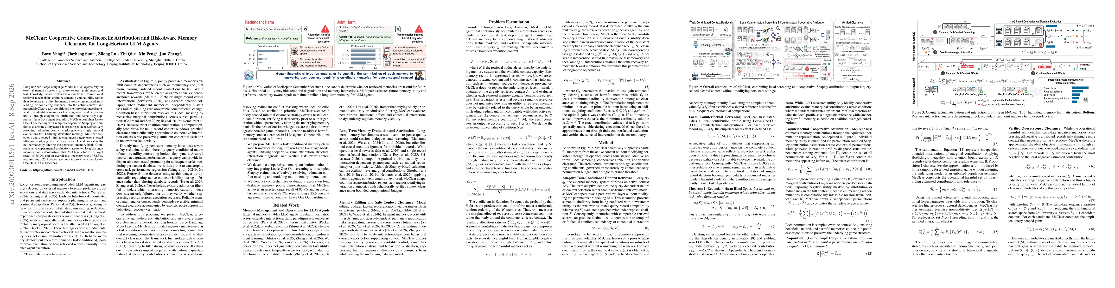 Thumbnail for MeClear: Cooperative Game-Theoretic Attribution and Risk-Aware Memory Clearance for Long-Horizon LLM Agents
