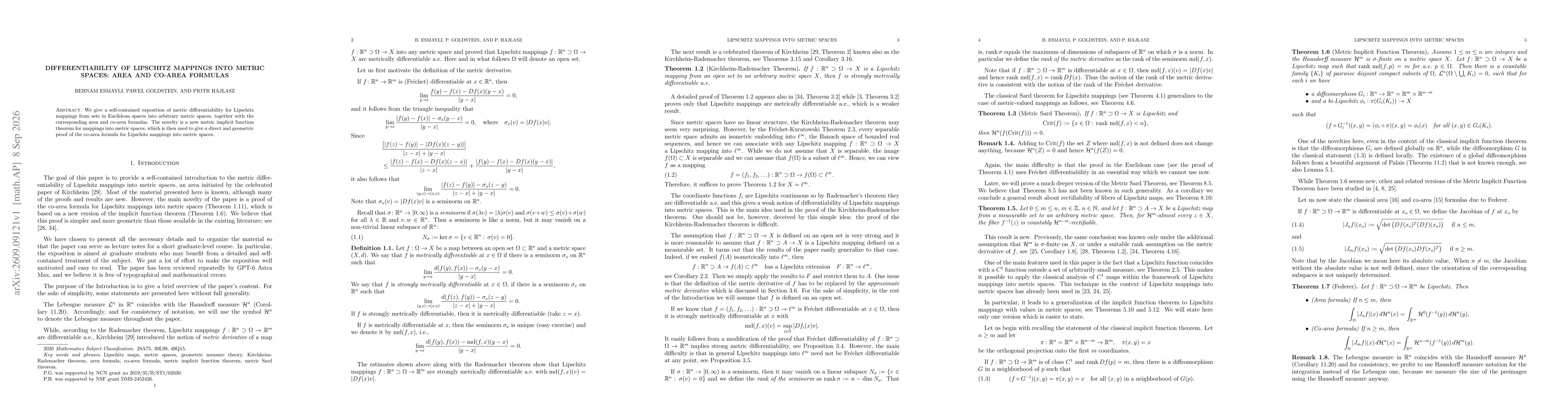 Thumbnail for Differentiability of Lipschitz mappings into metric spaces: area and co-area formulas