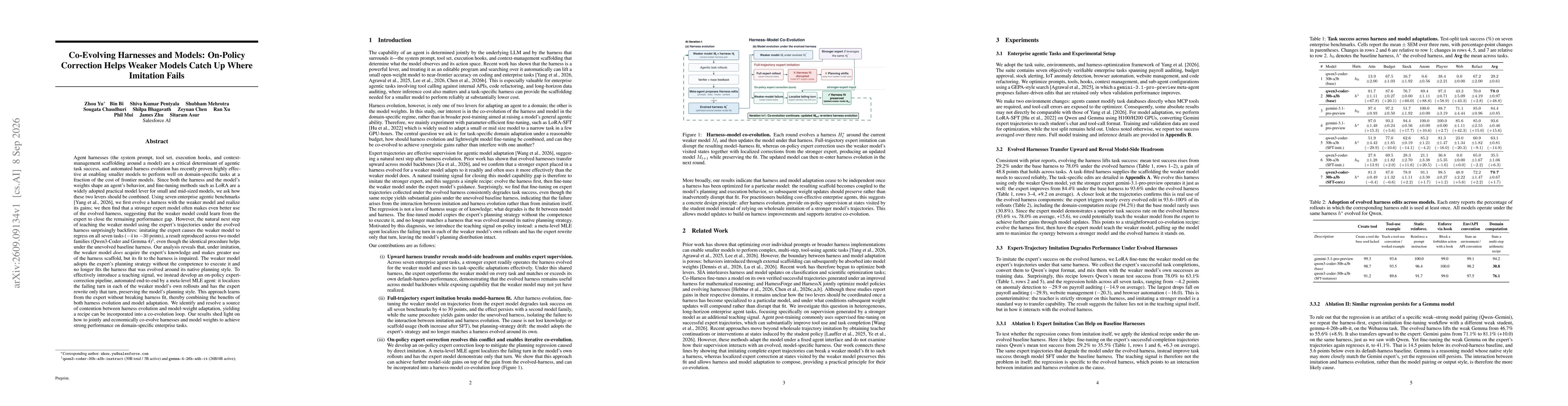 Thumbnail for Co-Evolving Harnesses and Models: On-Policy Correction Helps Weaker Models Catch Up Where Imitation Fails