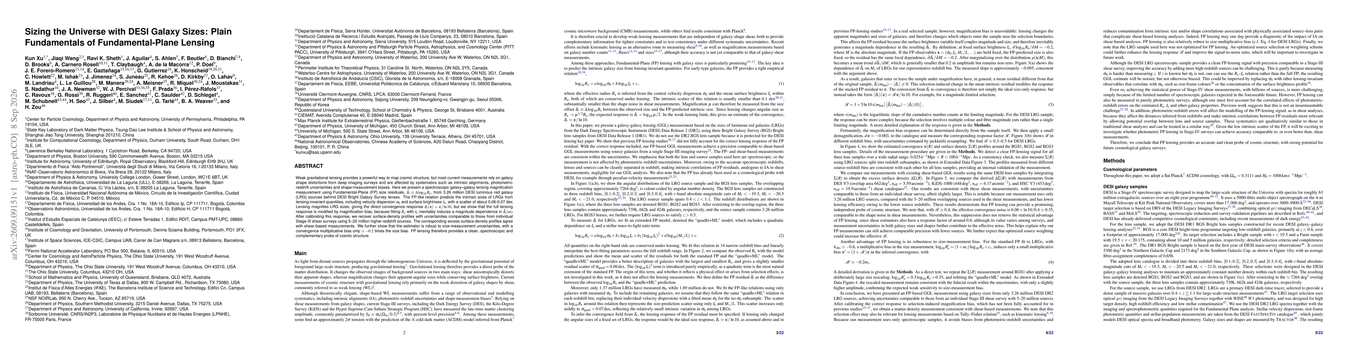 Thumbnail for Sizing the Universe with DESI Galaxy Sizes: Plain Fundamentals of Fundamental-Plane Lensing