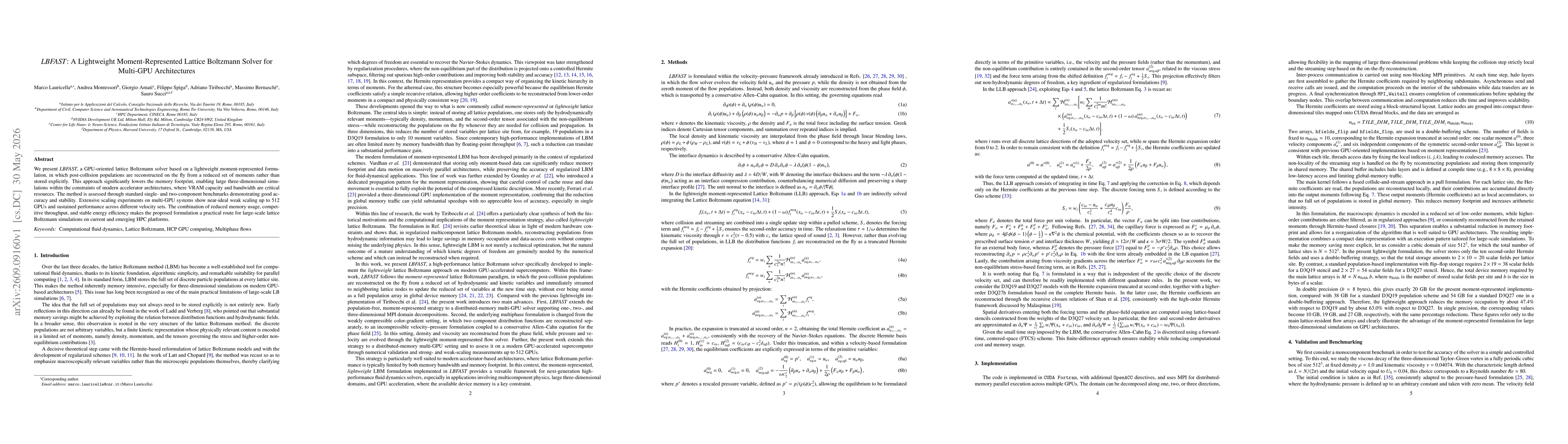 Thumbnail for LBFAST: A Lightweight Moment-Represented Lattice Boltzmann Solver for Multi-GPU Architectures