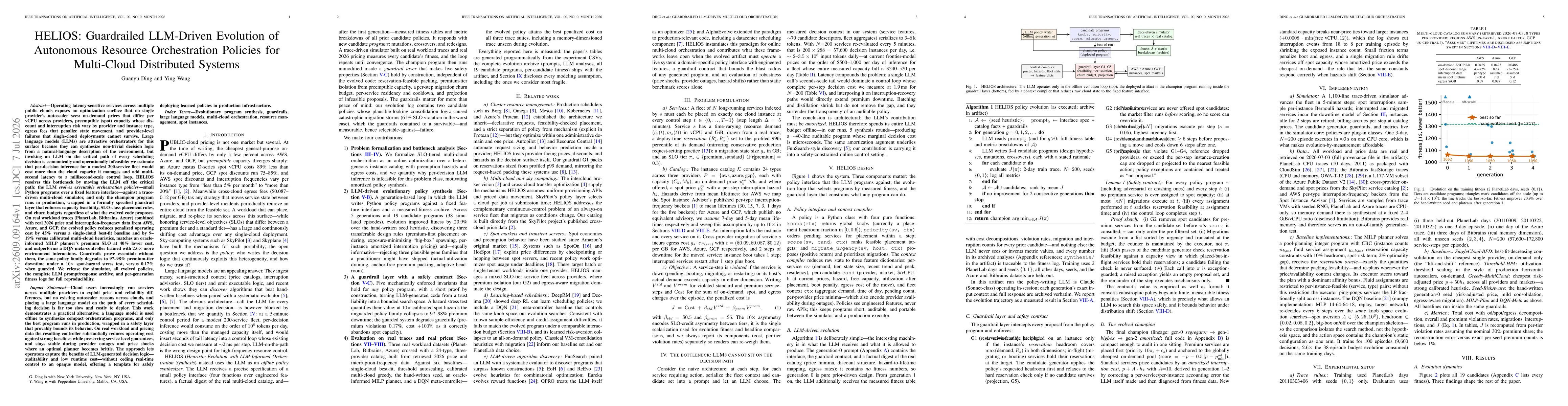 Thumbnail for HELIOS: Guardrailed LLM-Driven Evolution of Autonomous Resource Orchestration Policies for Multi-Cloud Distributed Systems