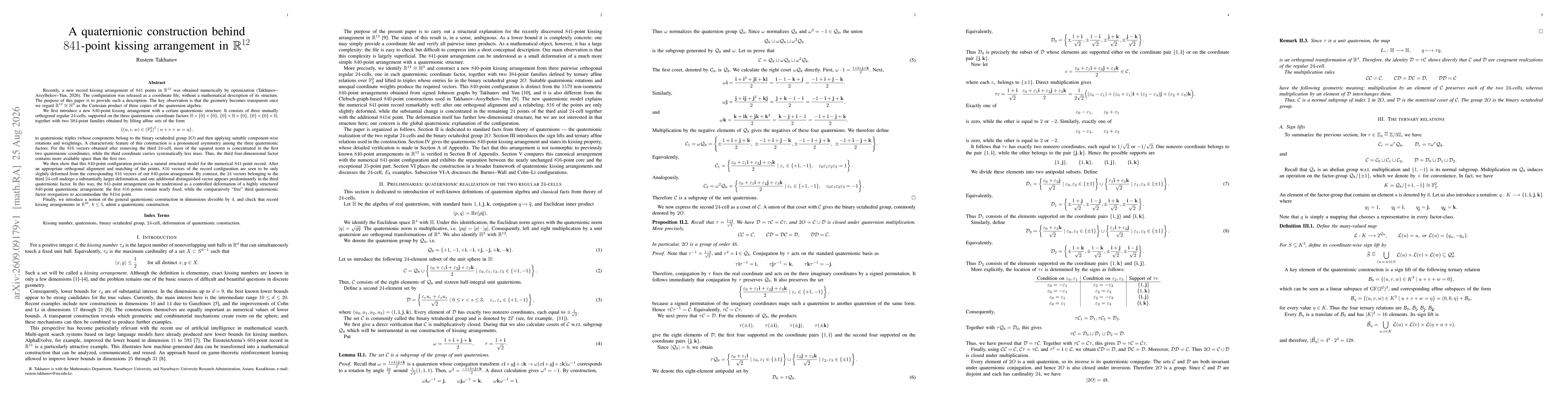 Thumbnail for A quaternionic construction behind $841$-point kissing arrangement in ${\mathbb R}^{12}$