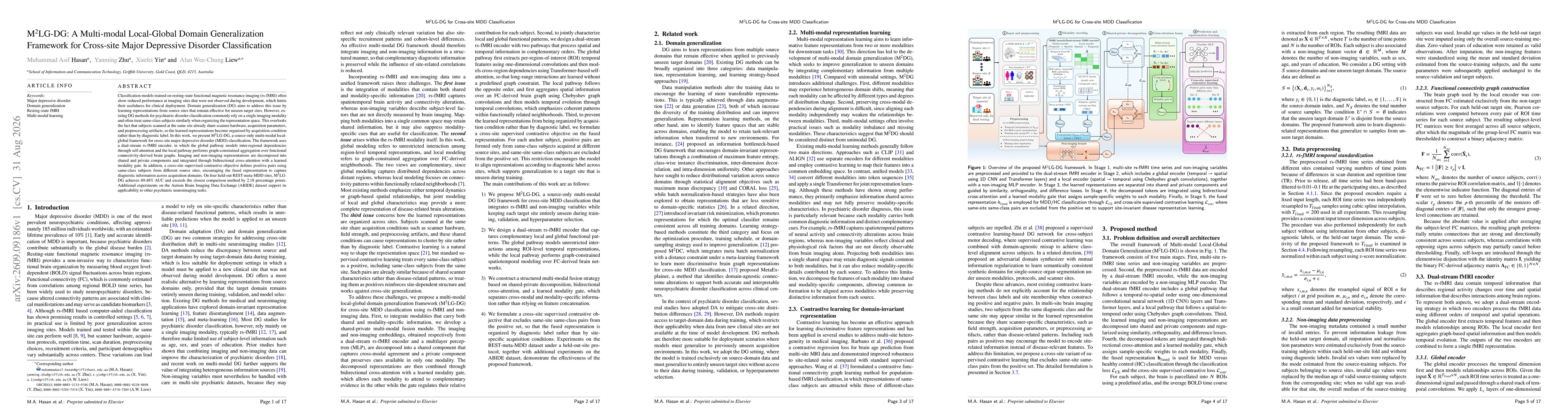 Thumbnail for M2LG-DG: A Multi-modal Local-Global Domain Generalization Framework for Cross-site Major Depressive Disorder Classification