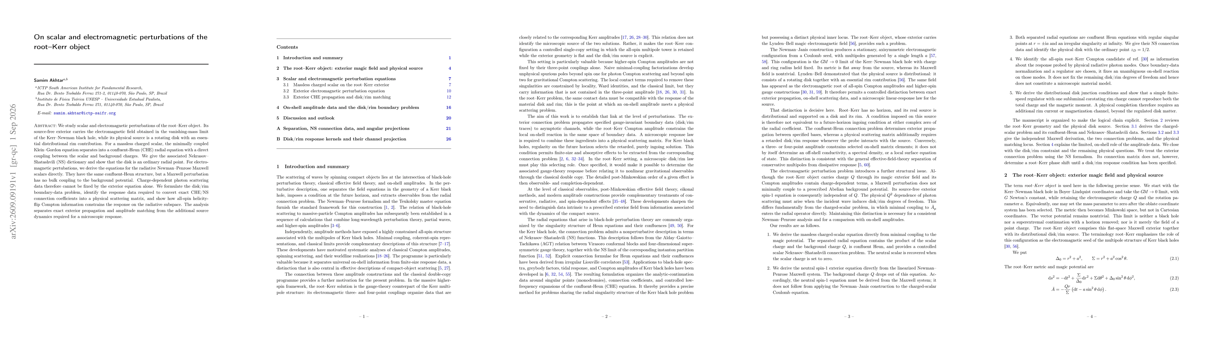 Thumbnail for On scalar and electromagnetic perturbations of the root--Kerr object