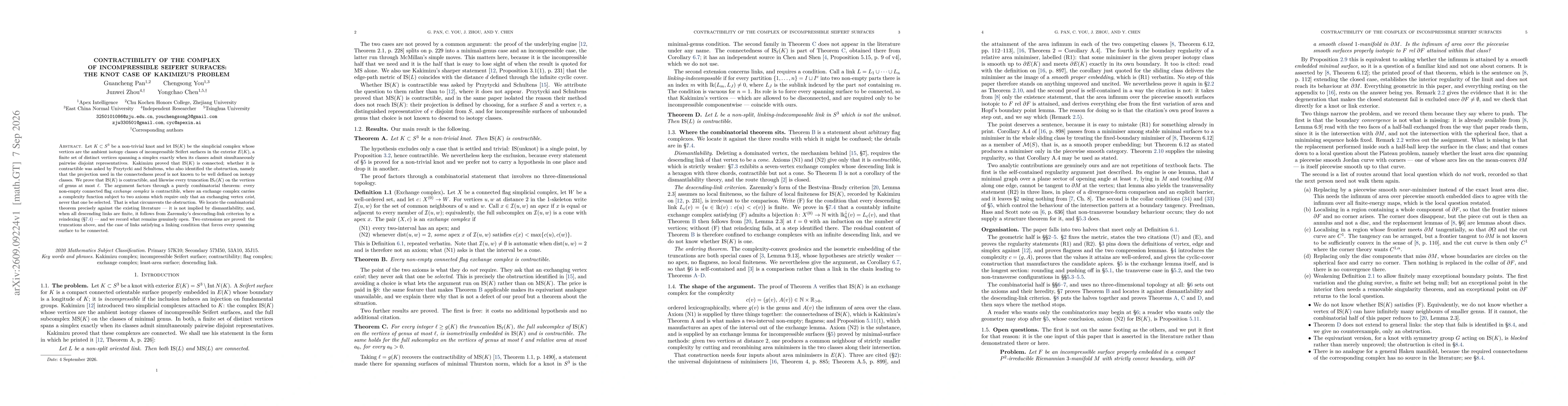 Thumbnail for Contractibility of the complex of incompressible Seifert surfaces: the knot case of Kakimizu's problem