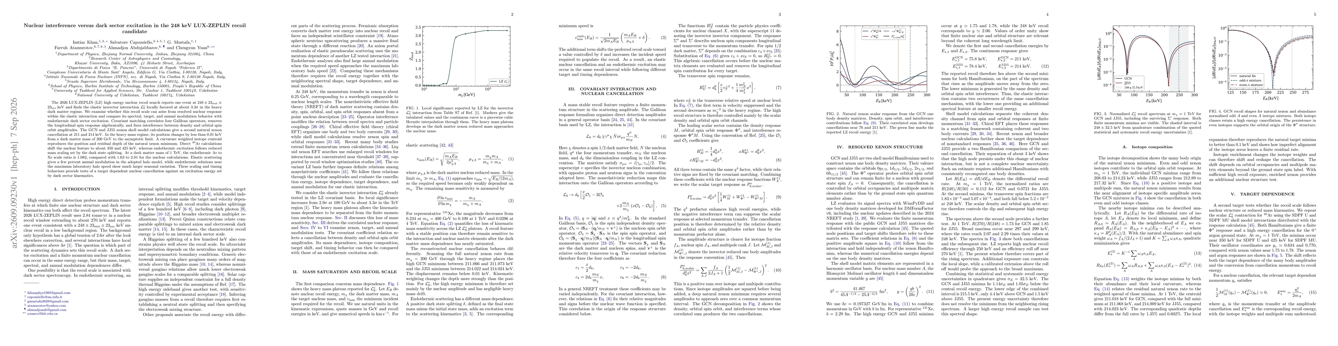 Thumbnail for Nuclear interference versus dark sector excitation in the 248 keV LUX-ZEPLIN recoil candidate