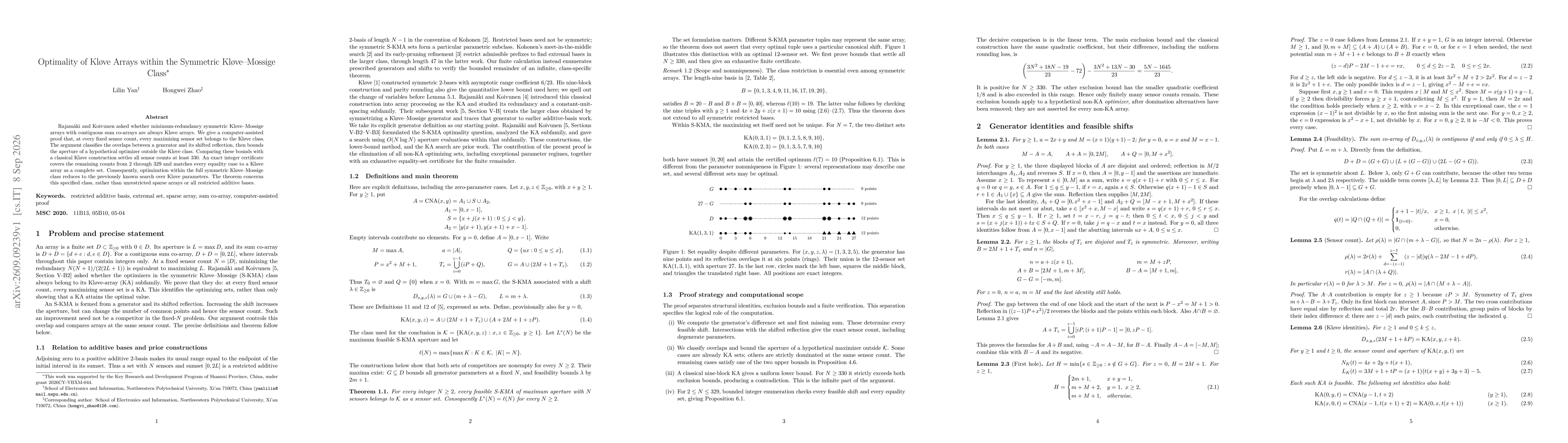 Thumbnail for Optimality of Kløve Arrays within the Symmetric Kløve-Mossige Class