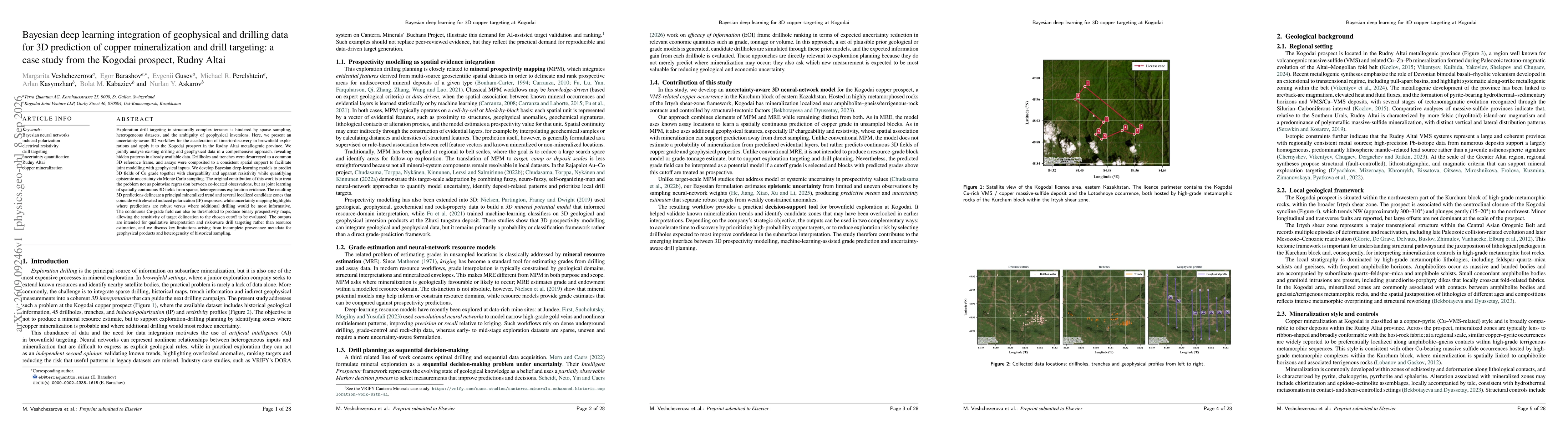 Thumbnail for Bayesian deep learning integration of geophysical and drilling data for 3D prediction of copper mineralization and drill targeting: a case study from the Kogodai prospect, Rudny Altai