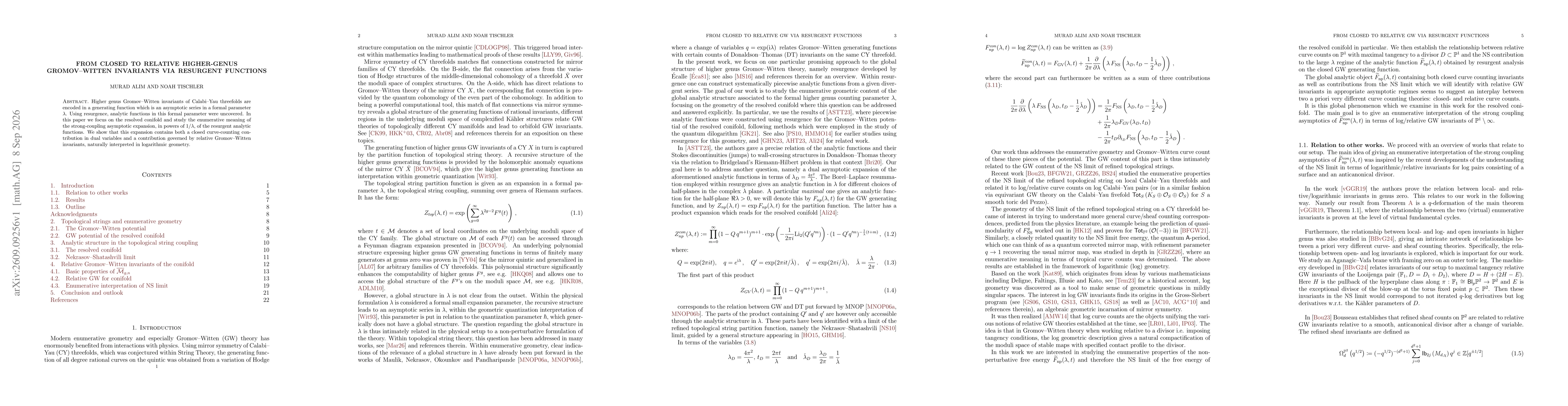 Thumbnail for From Closed to Relative Higher-Genus Gromov-Witten Invariants via Resurgent Functions