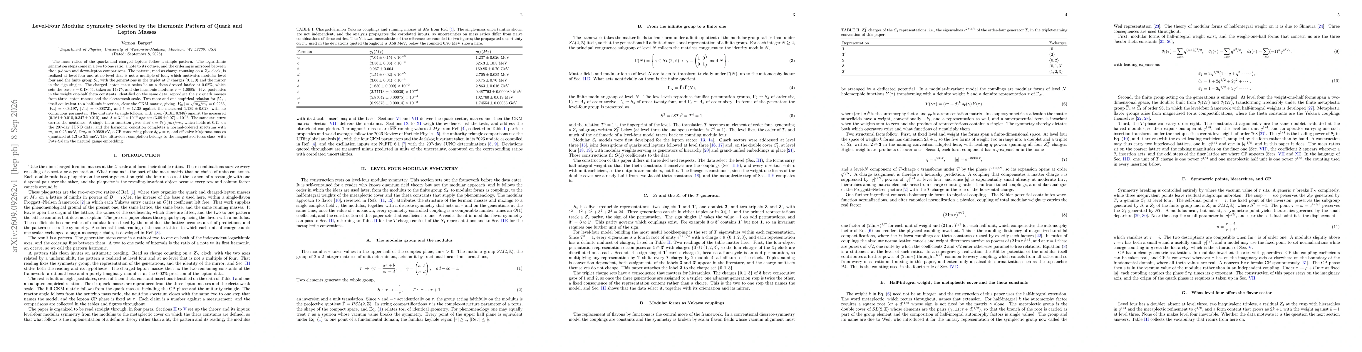Thumbnail for Level-Four Modular Symmetry Selected by the Harmonic Pattern of Quark and Lepton Masses