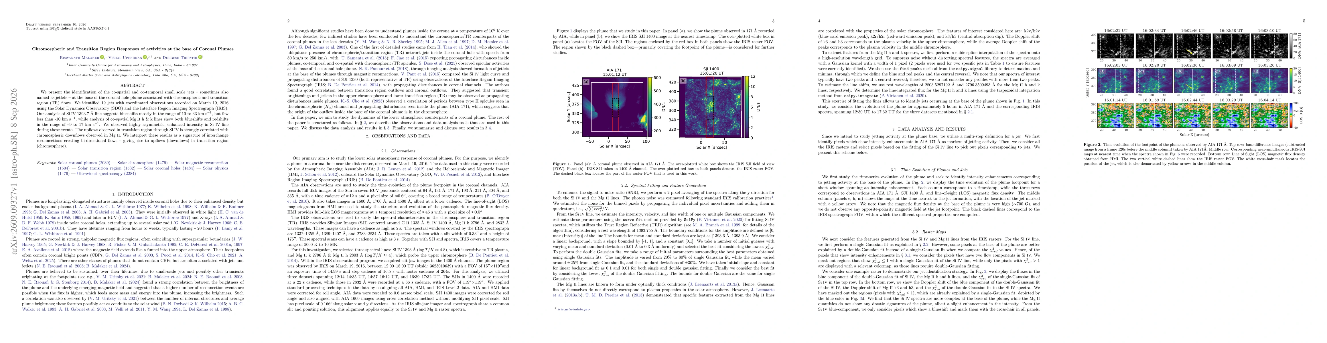 Thumbnail for Chromospheric and Transition Region Responses of activities at the base of Coronal Plumes