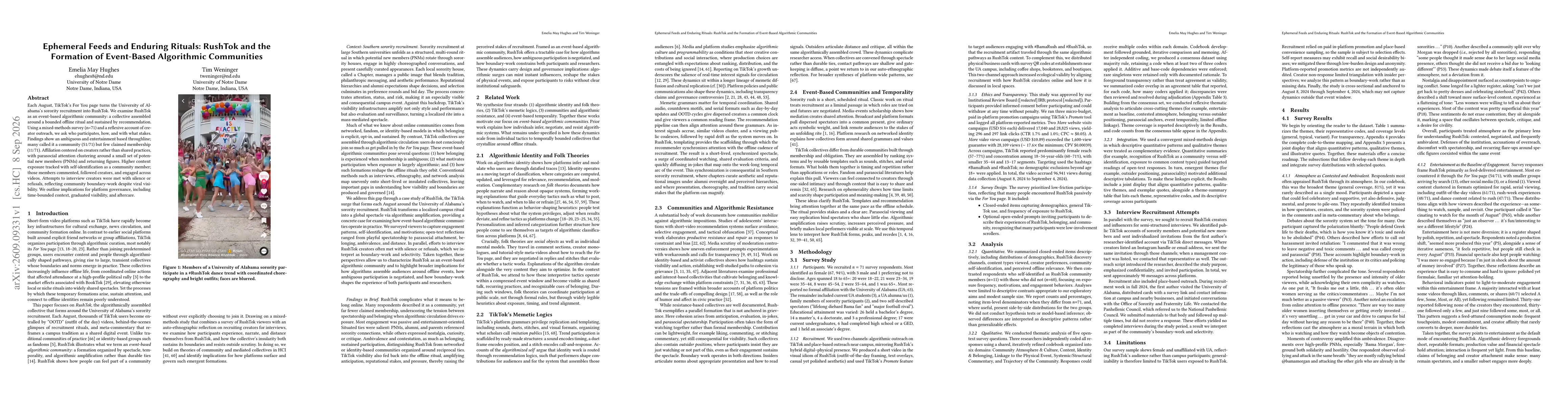 Thumbnail for Ephemeral Feeds and Enduring Rituals: RushTok and the Formation of Event-Based Algorithmic Communities
