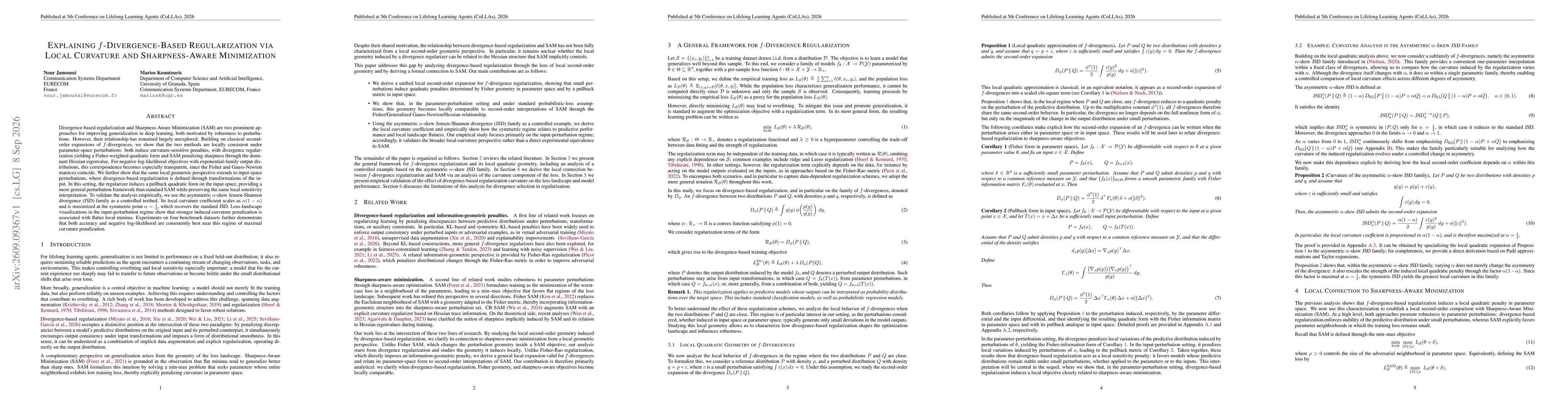 Thumbnail for Explaining f-Divergence-Based Regularization via Local Curvature and Sharpness-Aware Minimization