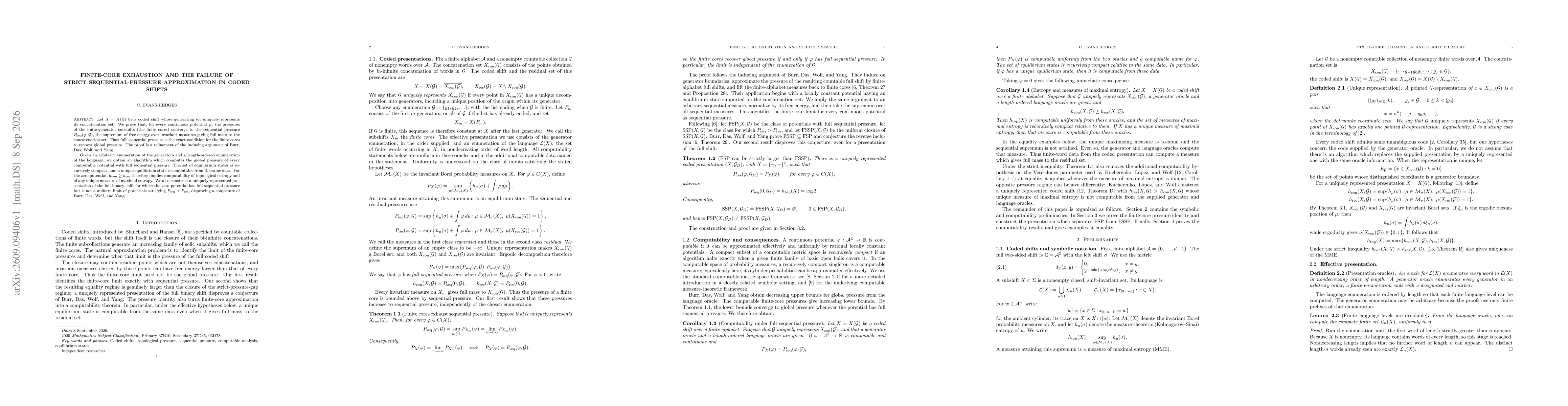 Thumbnail for Finite Cores Exhaustion and the Failure of Strict Sequential-Pressure Approximation in Coded Shifts