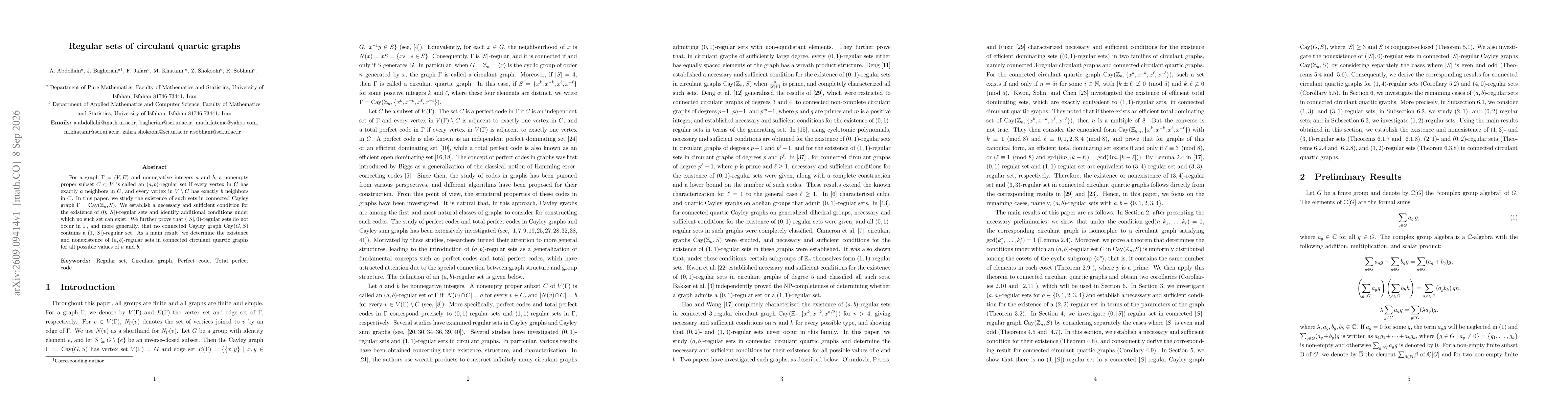 Thumbnail for Regular sets of circulant quartic graphs