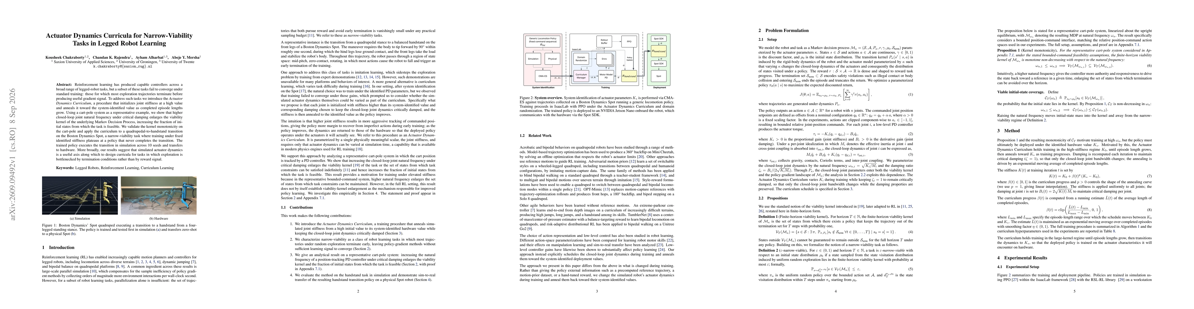 Thumbnail for Actuator Dynamics Curricula for Narrow-Viability Tasks in Legged Robot Learning