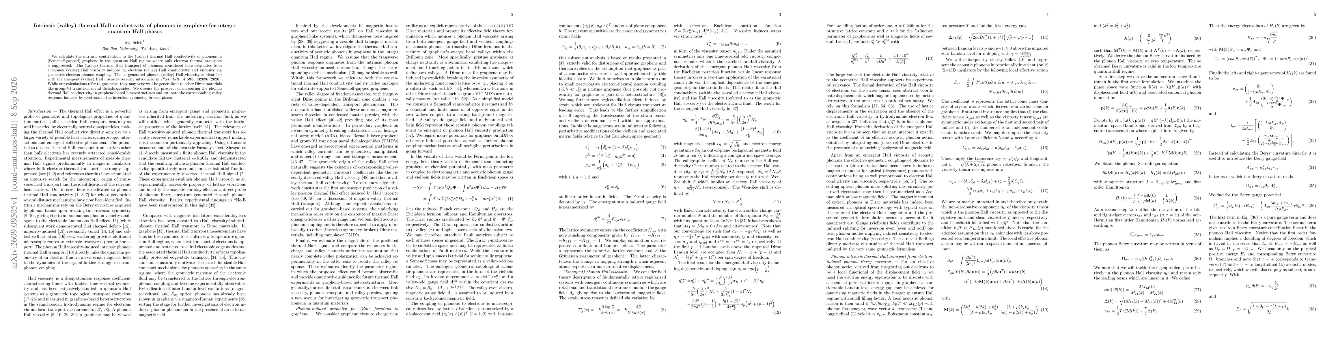 Thumbnail for Intrinsic (valley) thermal Hall conductivity of phonons in graphene for integer quantum Hall phases