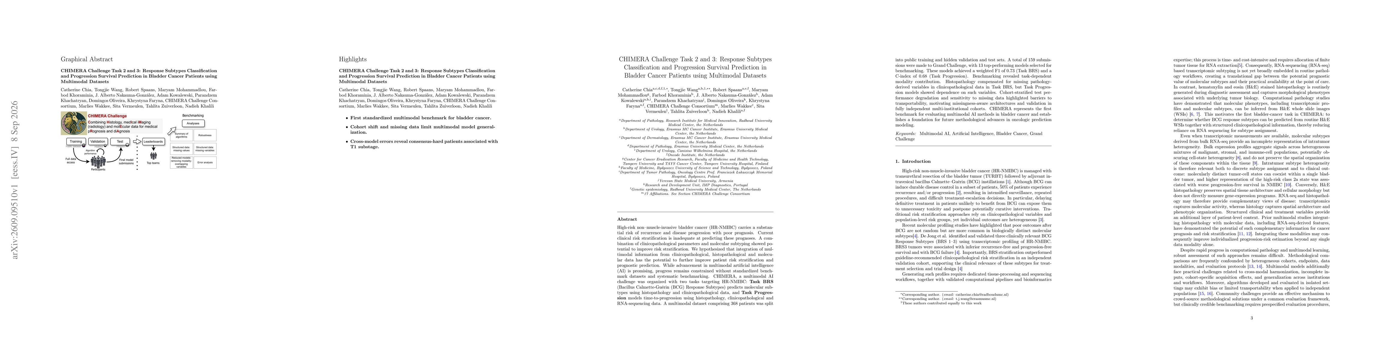Thumbnail for CHIMERA Challenge Task 2 and 3: Response Subtypes Classification and Progression Survival Prediction in Bladder Cancer Patients using Multimodal Datasets