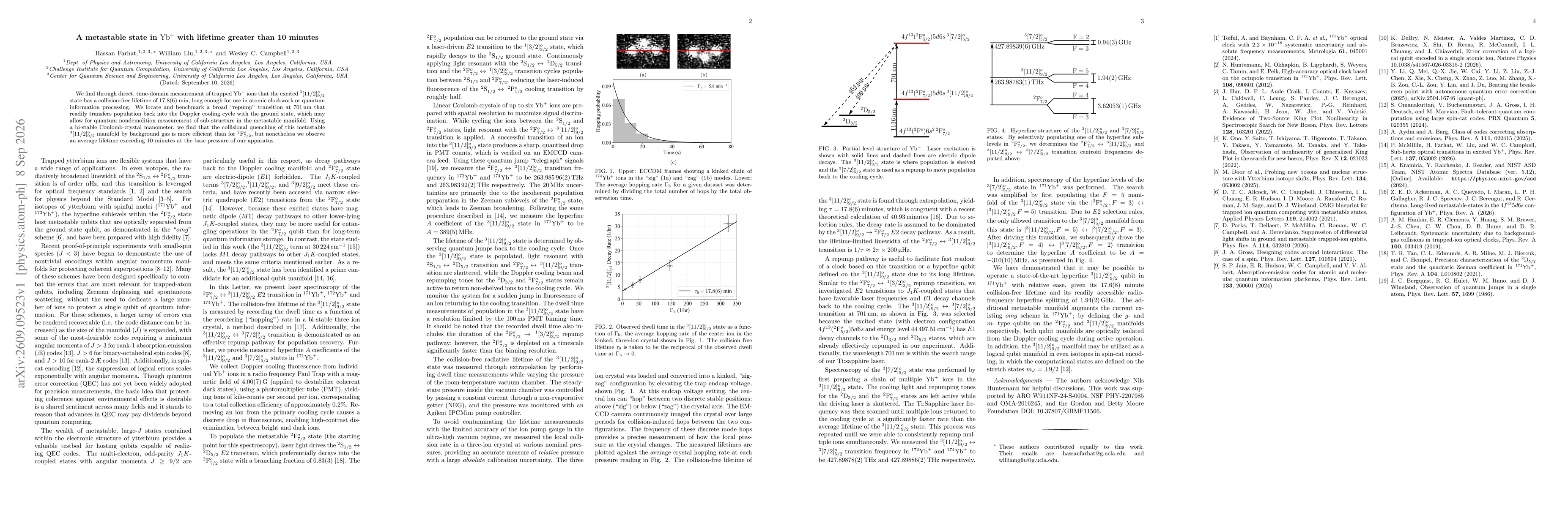 Thumbnail for A metastable state in $\mathrm{Yb}^+$ with lifetime greater than 10 minutes