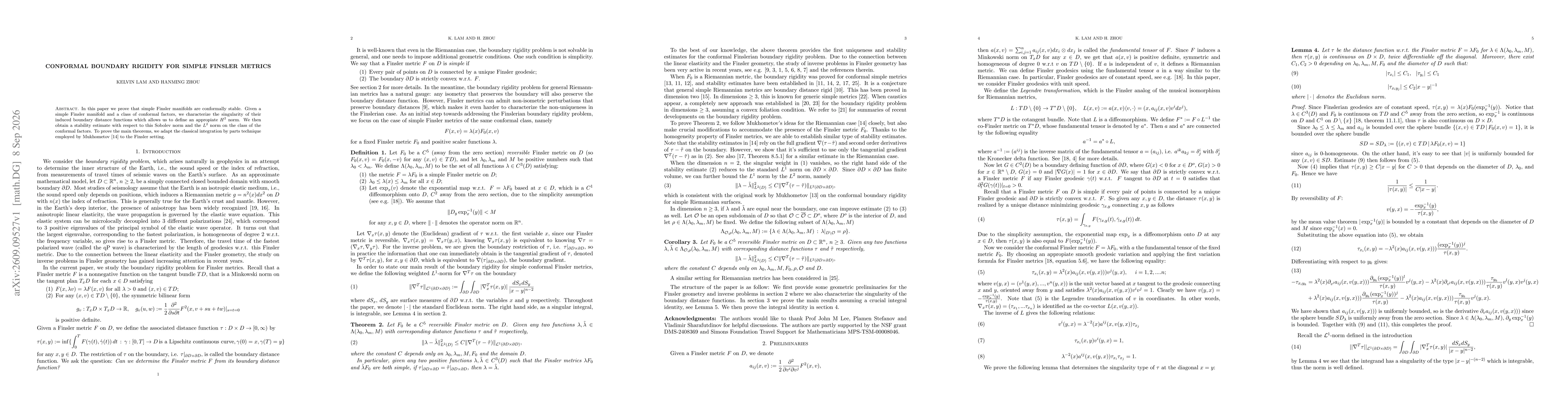 Thumbnail for Conformal boundary rigidity for simple Finsler metrics