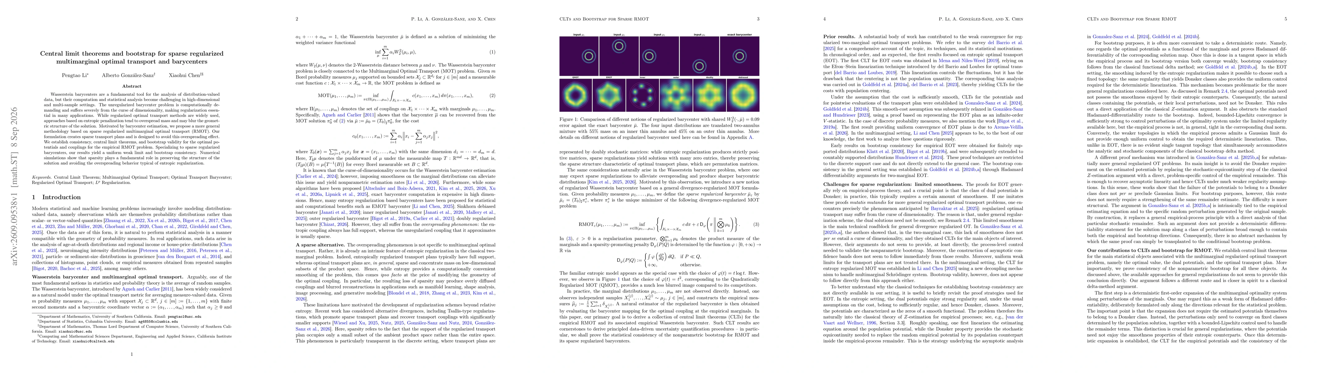 Thumbnail for Central limit theorems and bootstrap for sparse regularized multimarginal optimal transport and barycenters