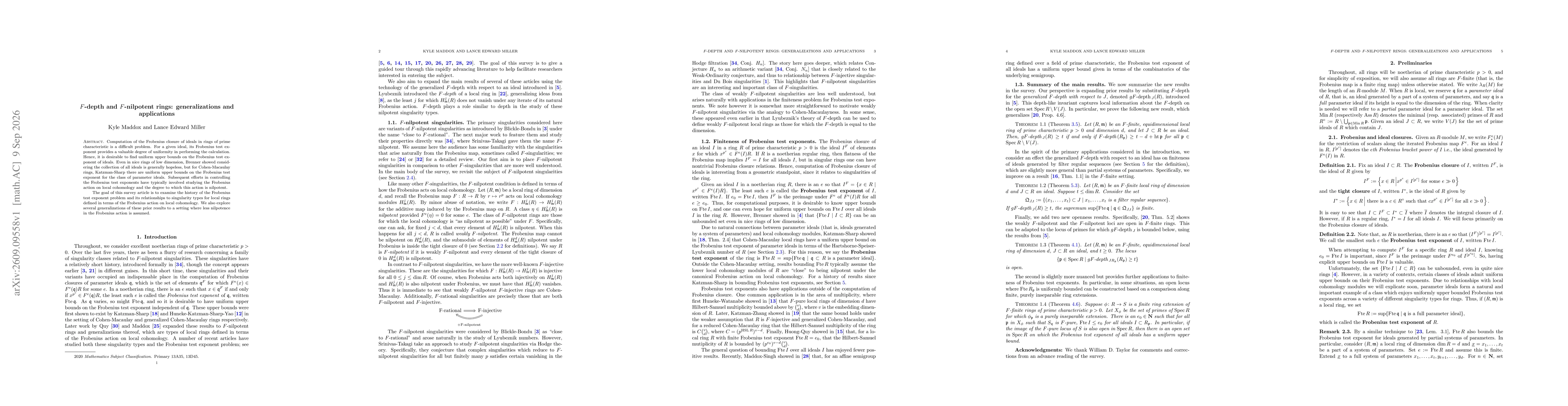 Thumbnail for $F$-depth and $F$-nilpotent rings: generalizations and applications