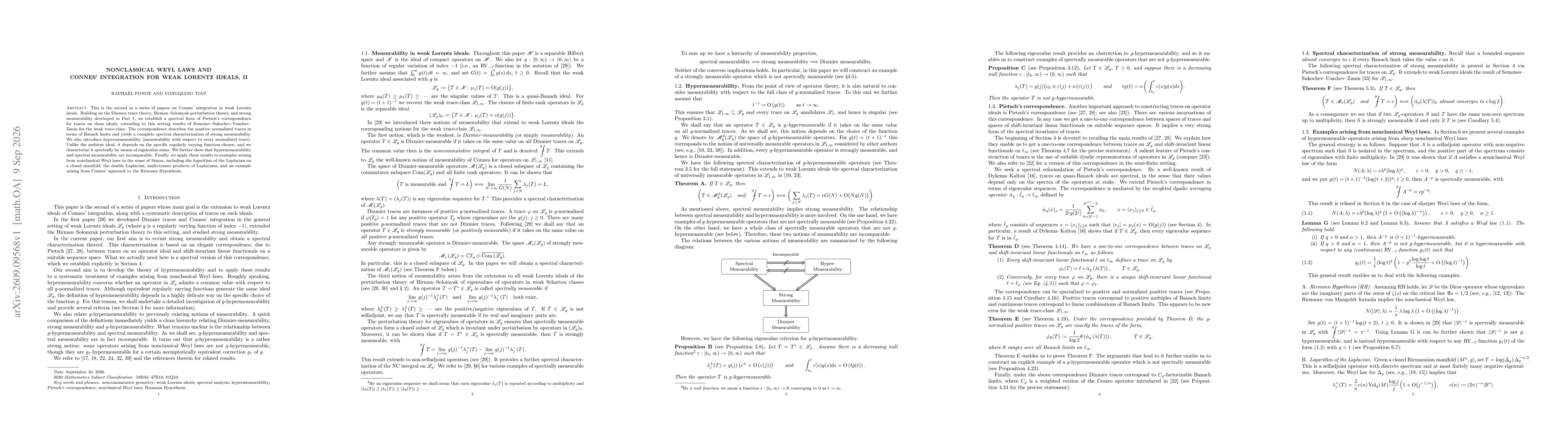 Thumbnail for Nonclassical Weyl laws and Connes' Integration for weak Lorentz ideals, II