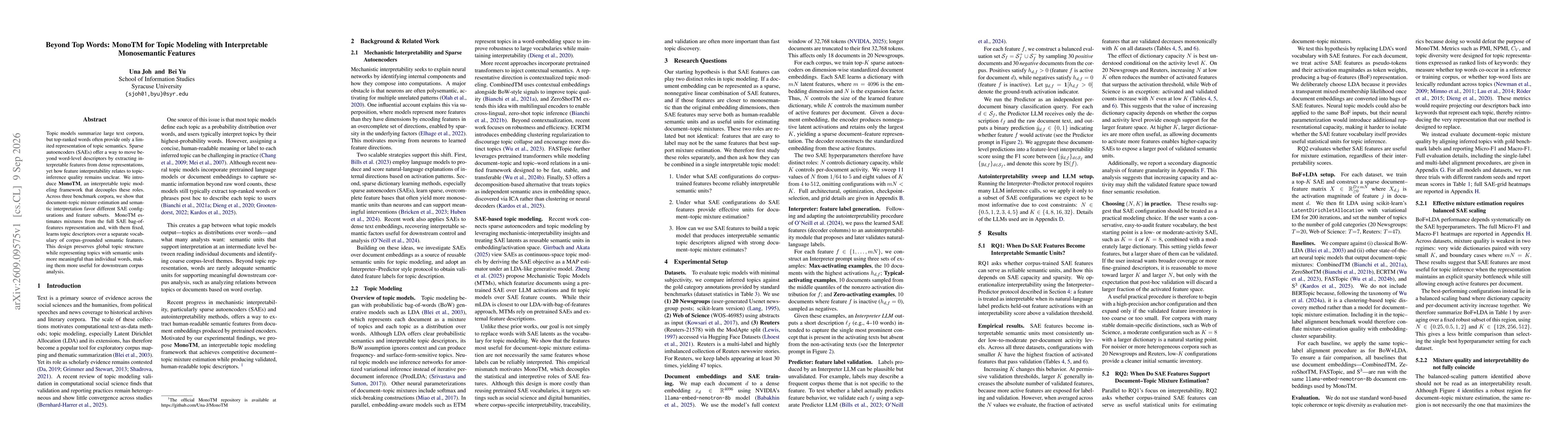 Thumbnail for Beyond Top Words: MonoTM for Topic Modeling with Interpretable Monosemantic Features