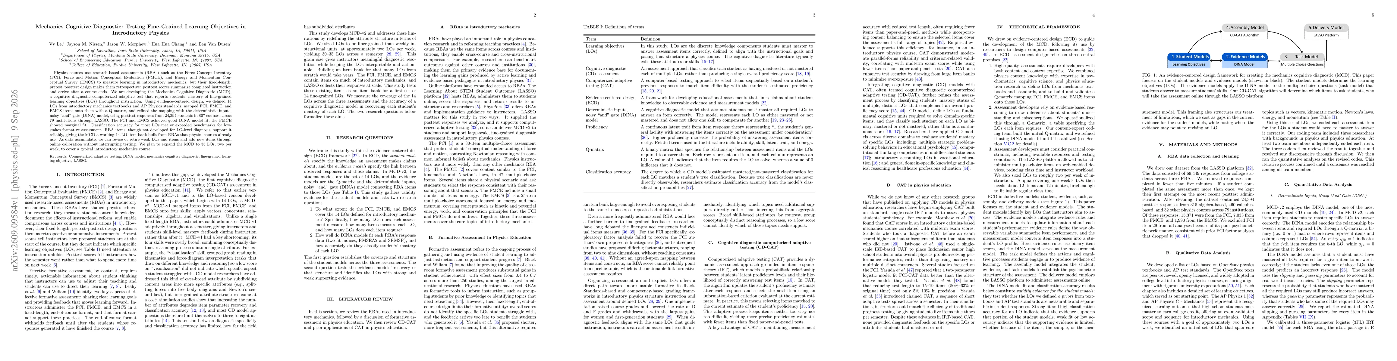 Thumbnail for Mechanics Cognitive Diagnostic: Testing Fine-Grained Learning Objectives in Introductory Physics