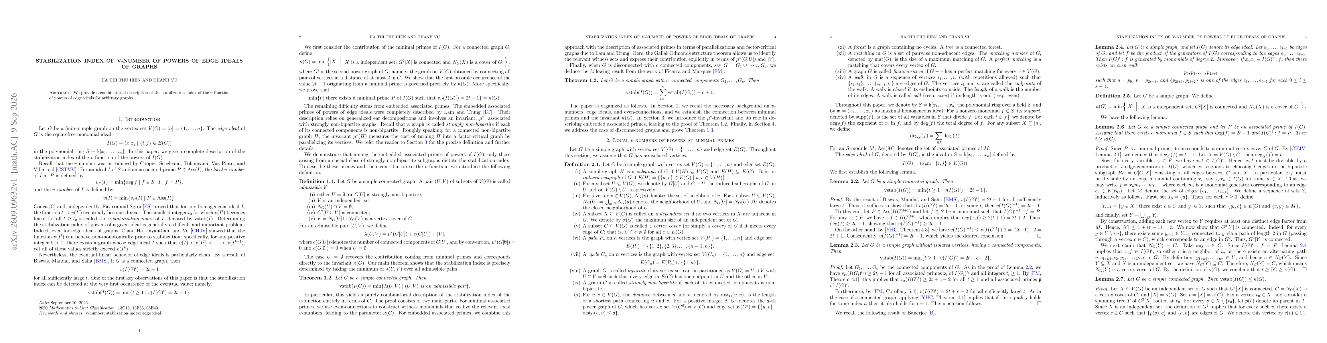 Thumbnail for Stabilization index of V-number of powers of edge ideals of graphs