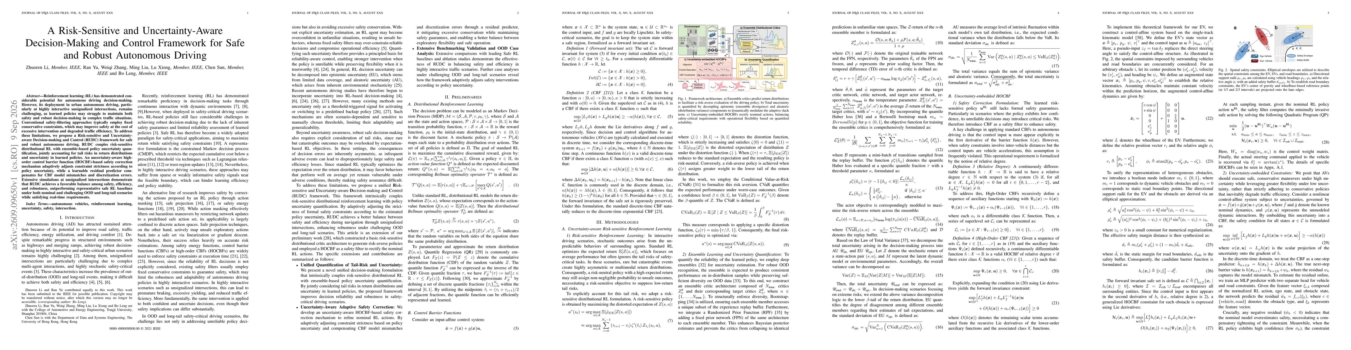 Thumbnail for A Risk-Sensitive and Uncertainty-Aware Decision-Making and Control Framework for Safe and Robust Autonomous Driving