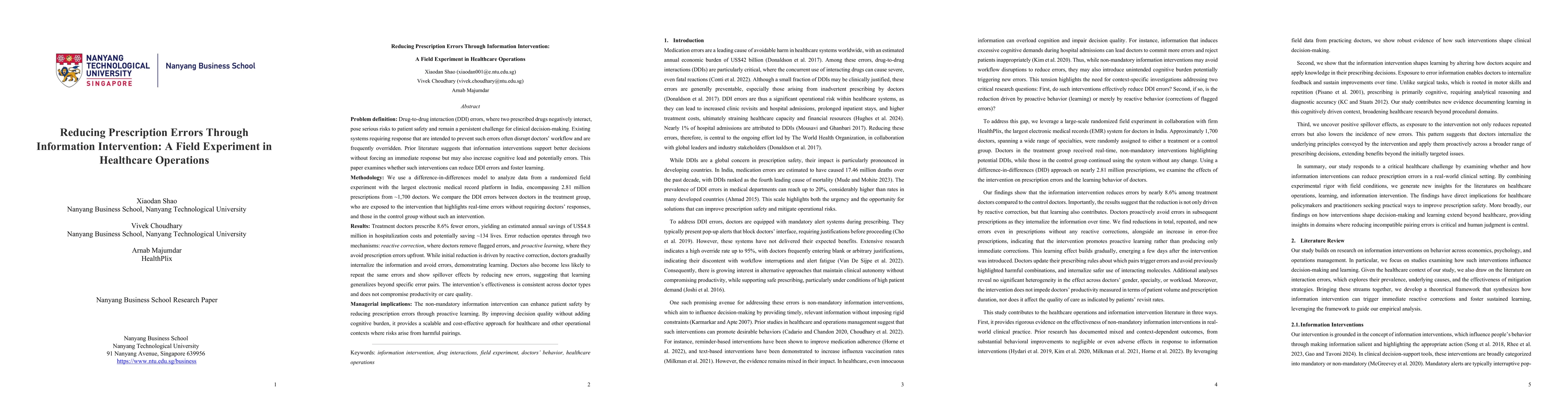 Thumbnail for Reducing Prescription Errors Through Information Intervention: A Field Experiment in Healthcare Operations