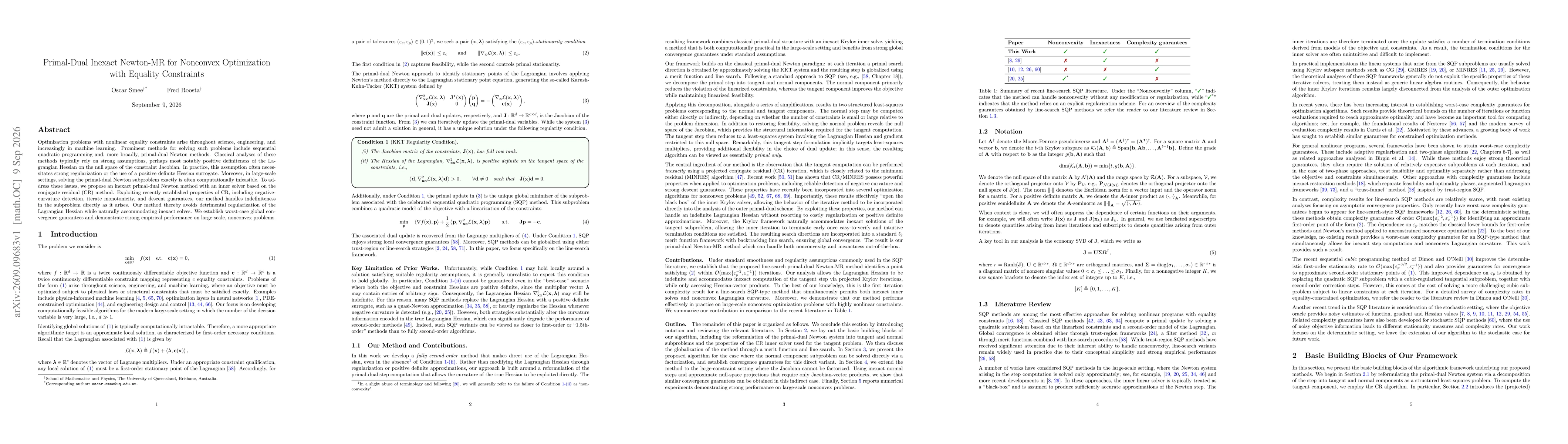 Thumbnail for Primal-Dual Inexact Newton-MR for Nonconvex Optimization with Equality Constraints