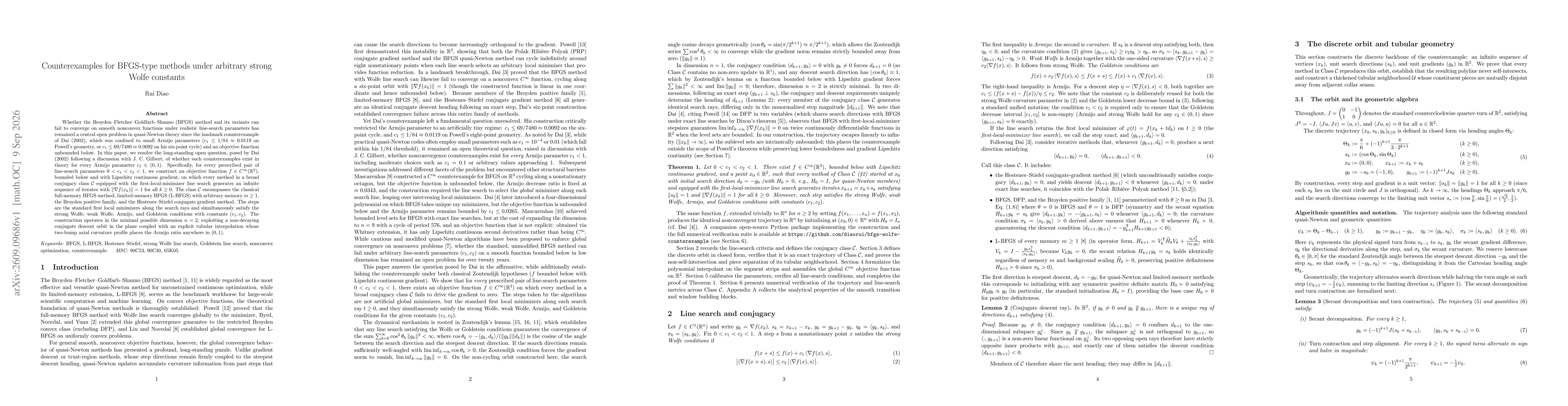 Thumbnail for Counterexamples for BFGS-type methods under arbitrary strong Wolfe constants