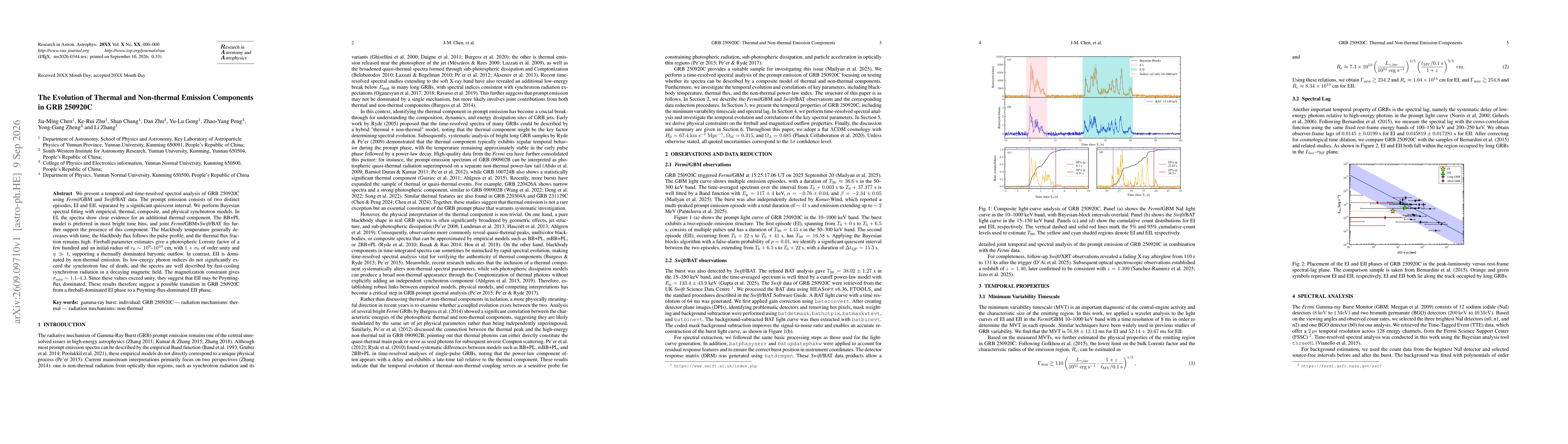 Thumbnail for The Evolution of Thermal and Non-thermal Emission Components in GRB 250920C
