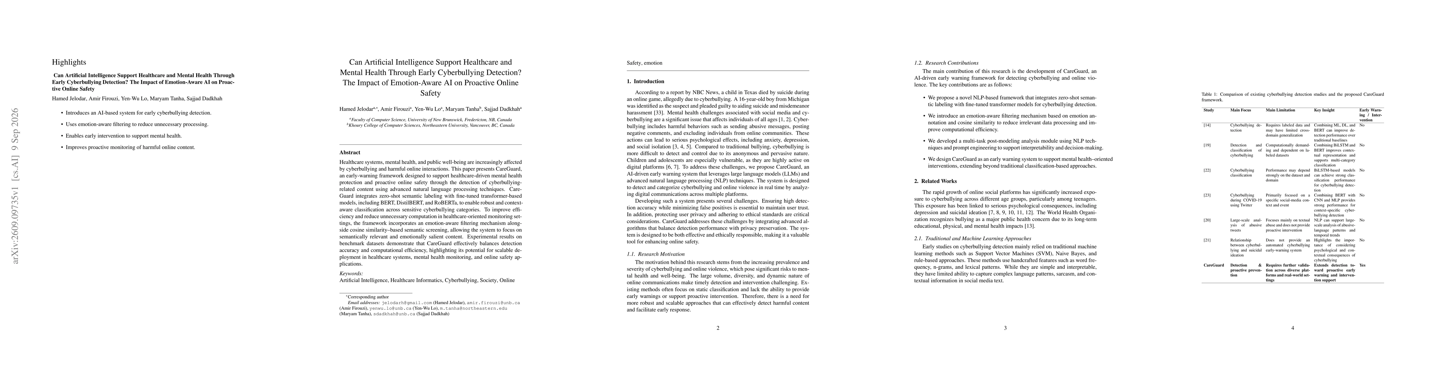 Thumbnail for Can Artificial Intelligence Support Healthcare and Mental Health Through Early Cyberbullying Detection ? The Impact of Emotion-Aware AI on Proactive Online Safety