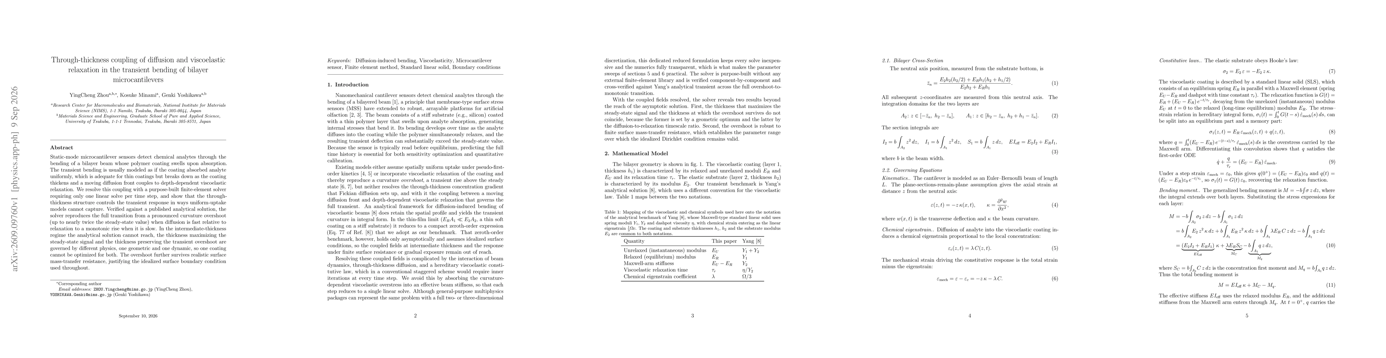 Thumbnail for Through-thickness coupling of diffusion and viscoelastic relaxation in the transient bending of bilayer microcantilevers