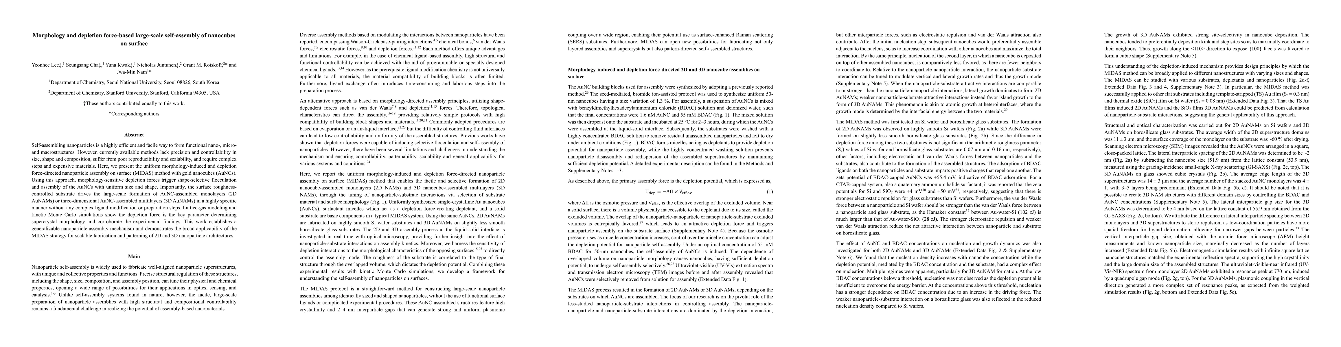 Thumbnail for Morphology and depletion force-based large-scale self-assembly of nanocubes on surface