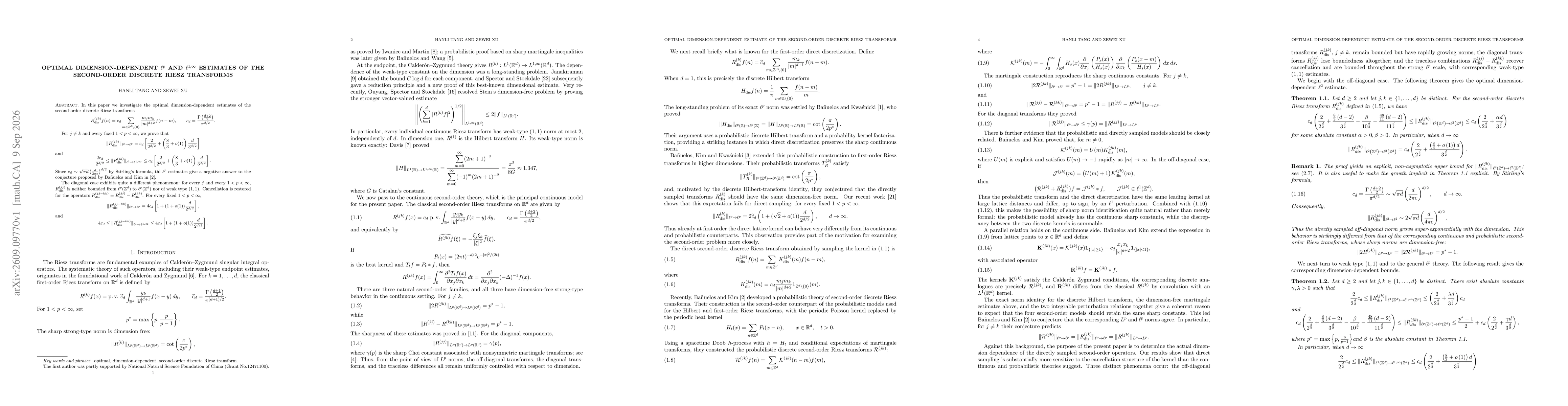 Thumbnail for Optimal dimension-dependent $\ell^p$ and $\ell^{1,\infty}$ estimates of the second-order discrete Riesz transforms