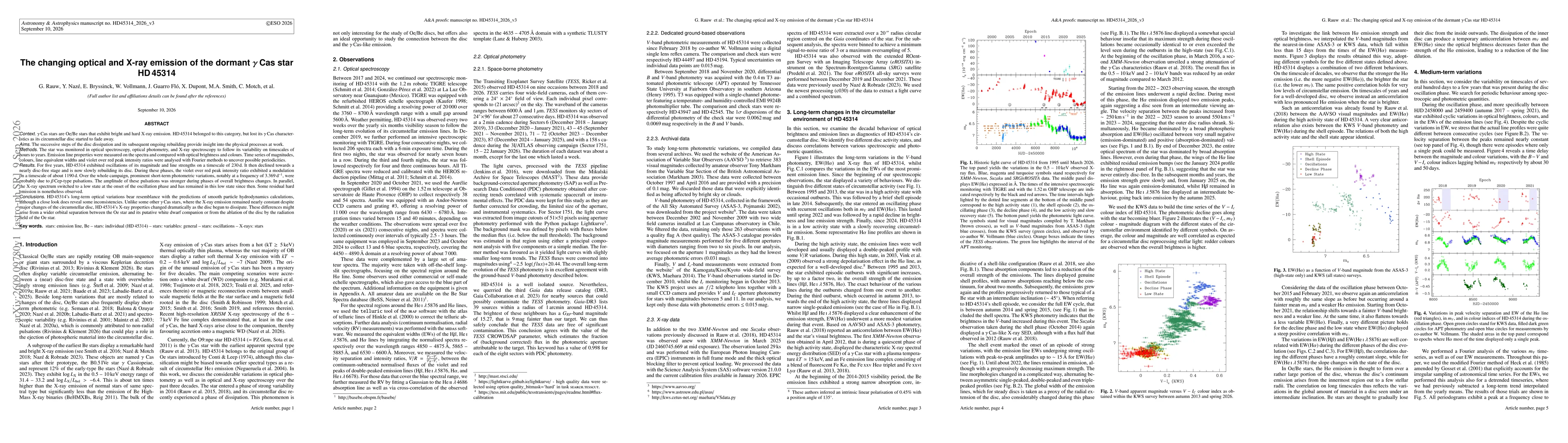 Thumbnail for The changing optical and X-ray emission of the dormant $γ$ Cas star HD 45314