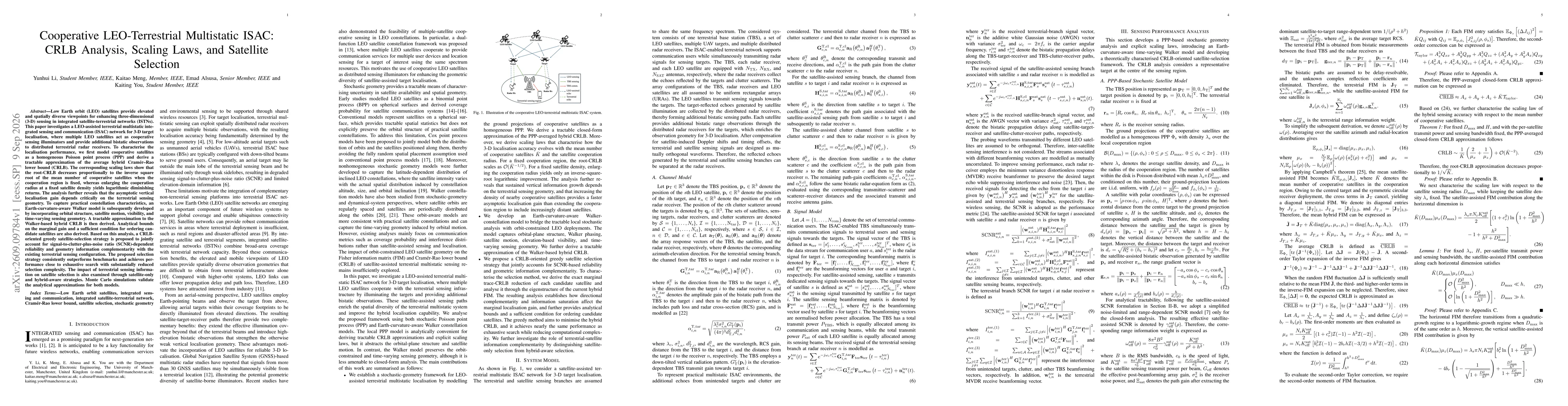 Thumbnail for Cooperative LEO-Terrestrial Multistatic ISAC: CRLB Analysis, Scaling Laws, and Satellite Selection